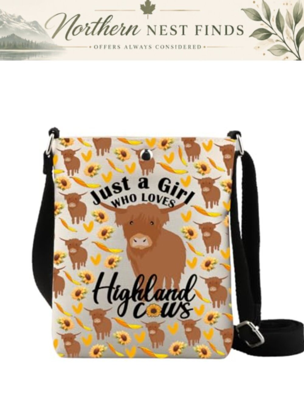 Highland Cow Canvas Crossbody Bag Farm Animal Shoulder Purse Cow Lover Gift